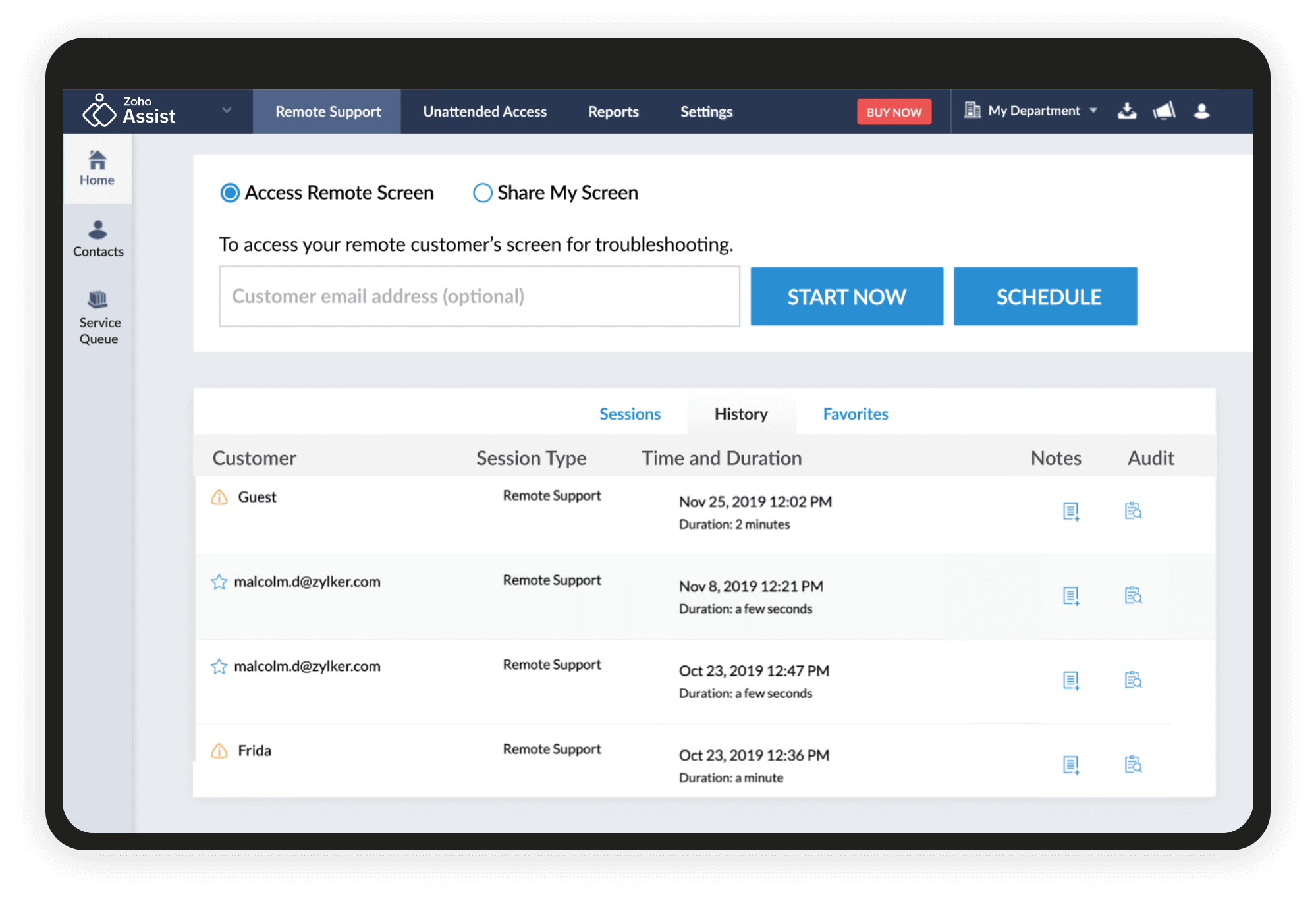 Interface Zoho Assist