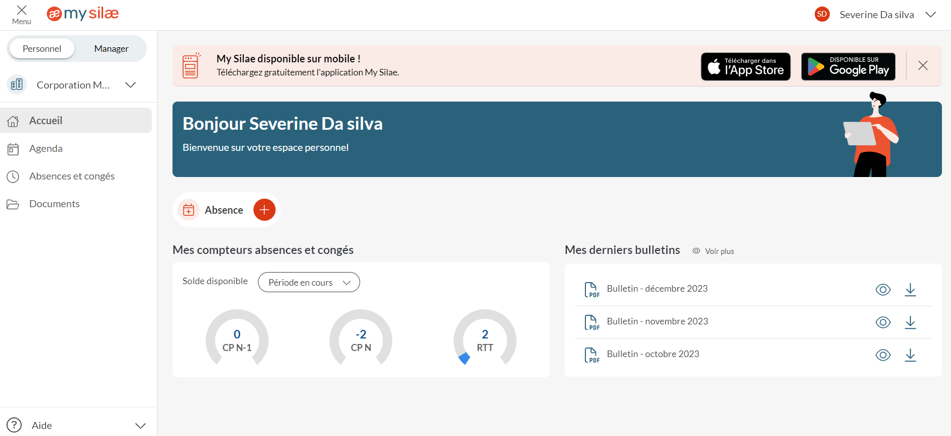 logiciel gestion des congés : My Silae