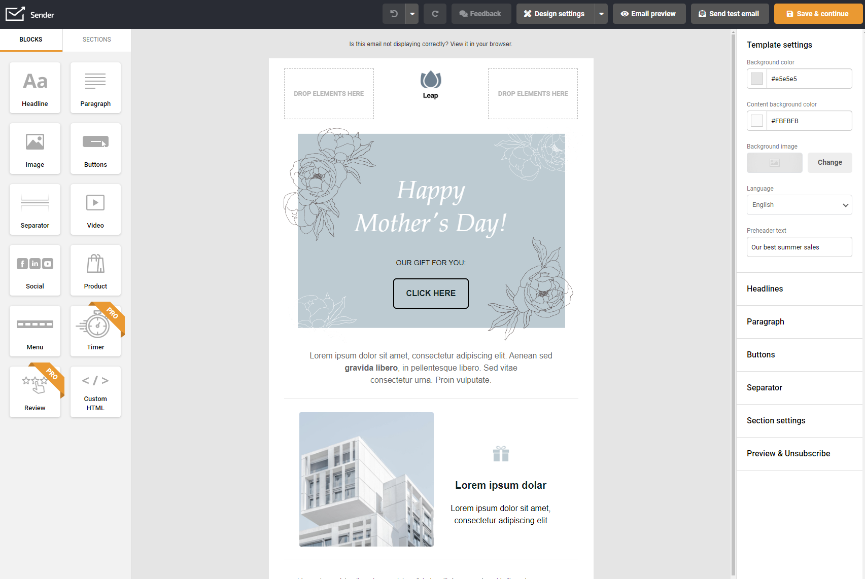 Aerpçu de l'interface de composition d'email Sender