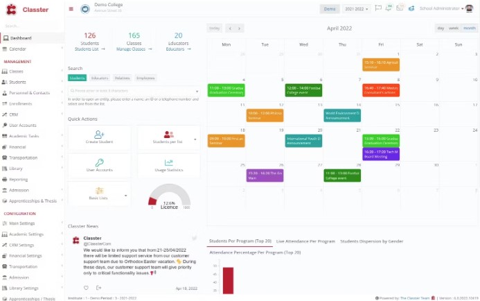 Capture d'écran de l'interface Classter