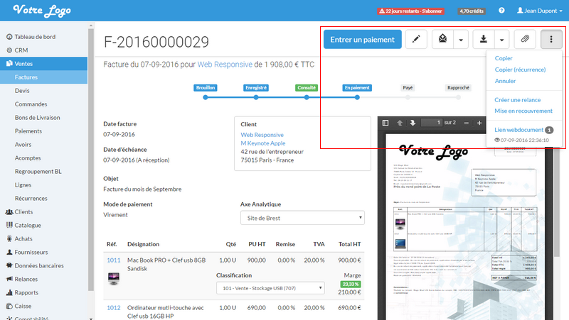 Logiciel de facturation compatible API Urssaf : Evoliz