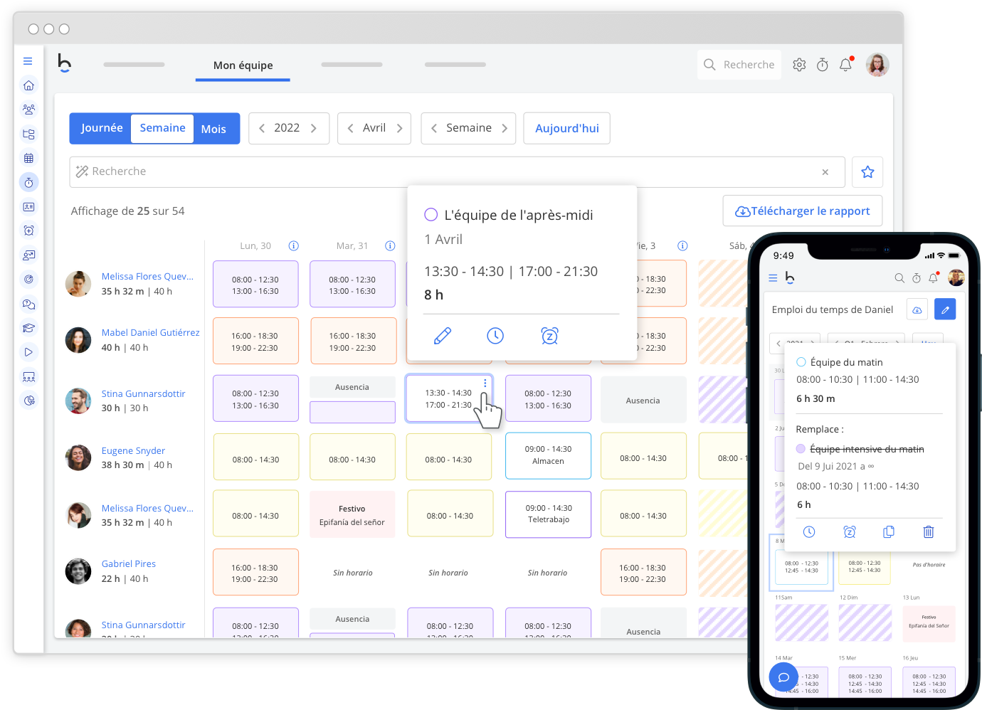 Bizneo Time Manager interface planning