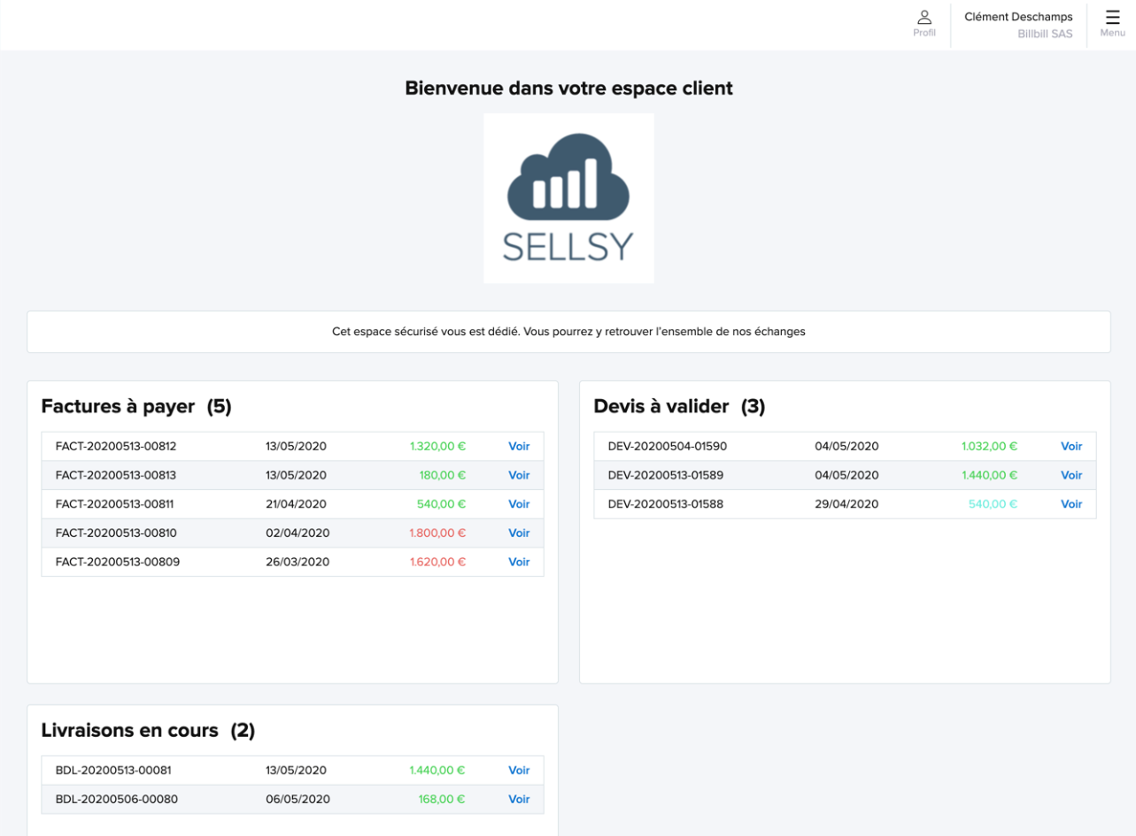 Portail client : Sellsy