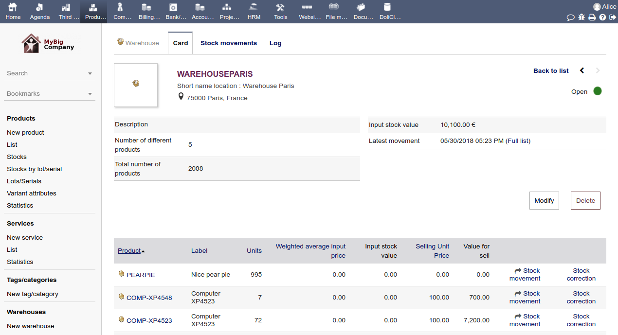 Logiciel gestion de stock : Dolibarr