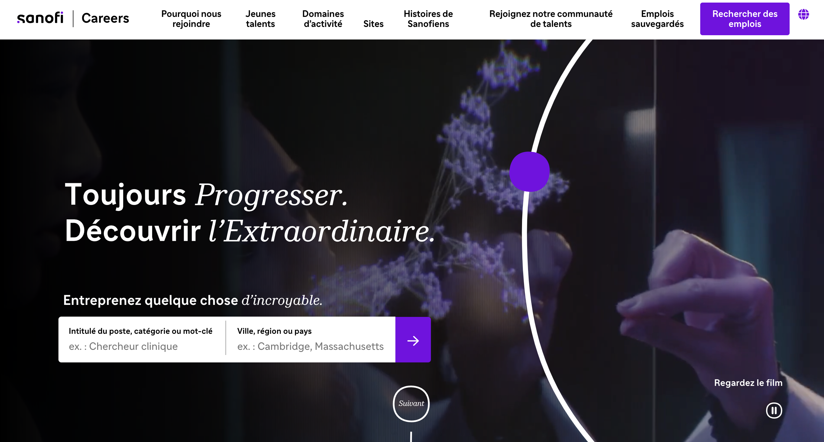 Interface site carrière Sanofi