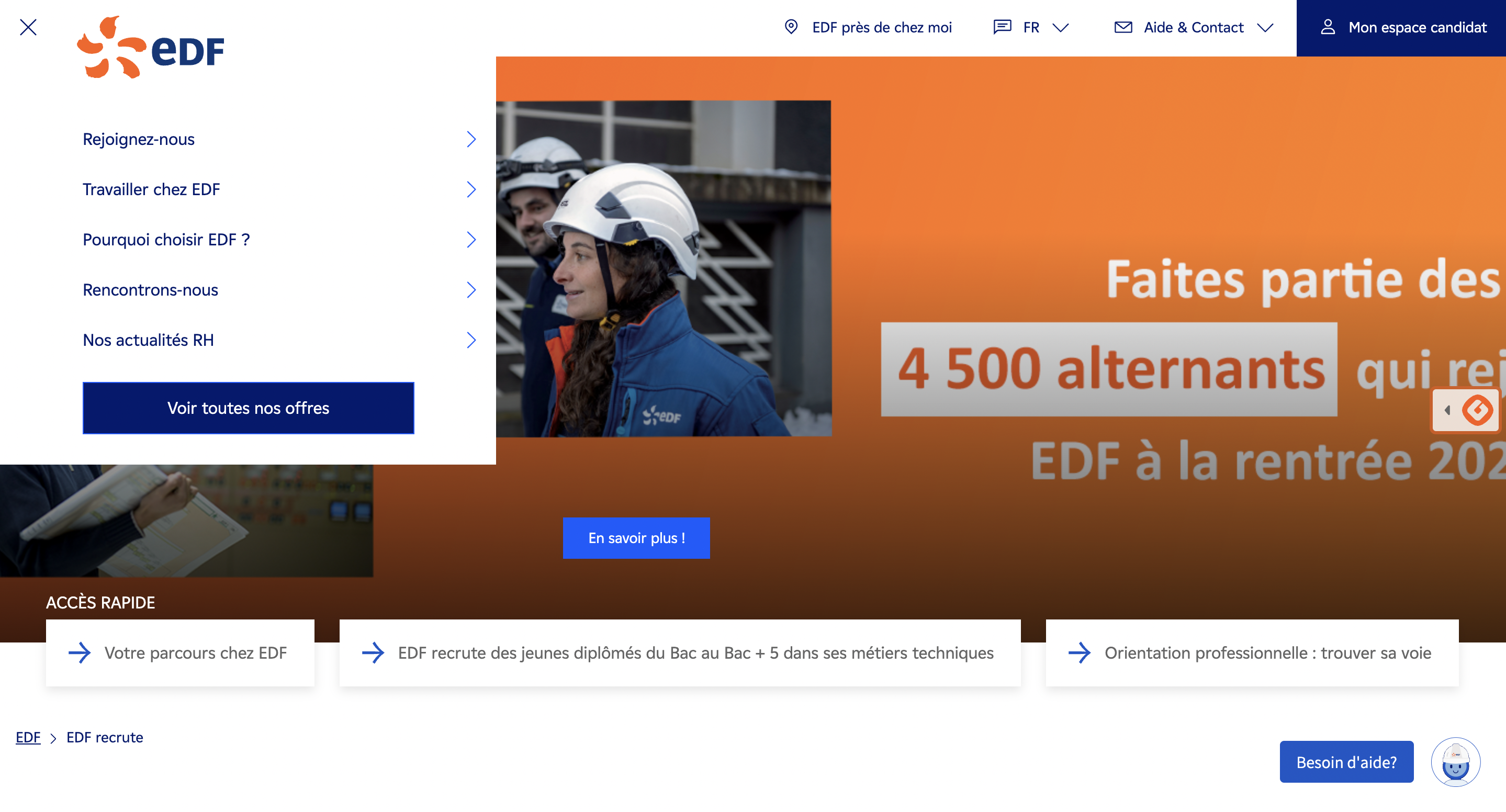 Interface site carrière EDF