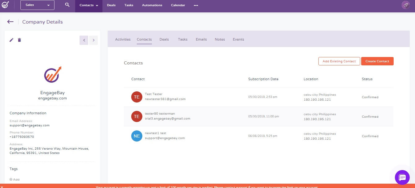 logiciel crm gratuit : engagebay