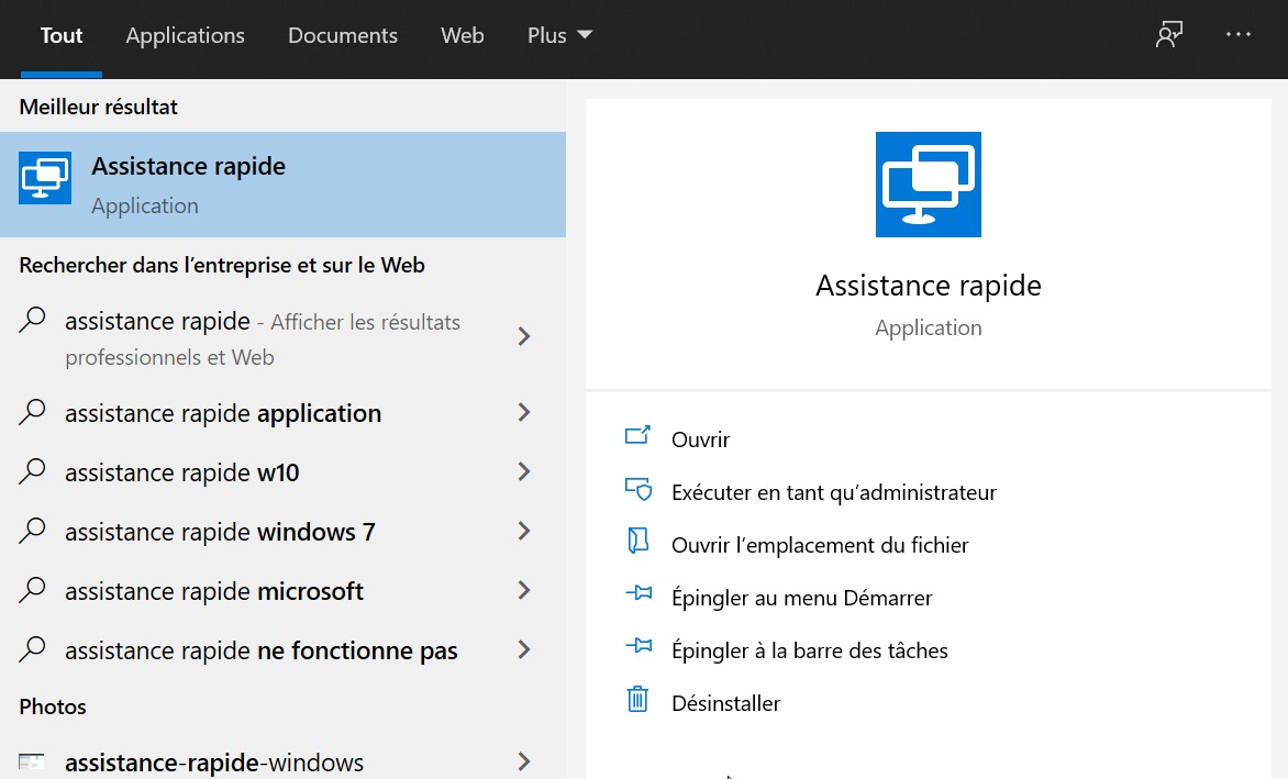 assistance rapide windows