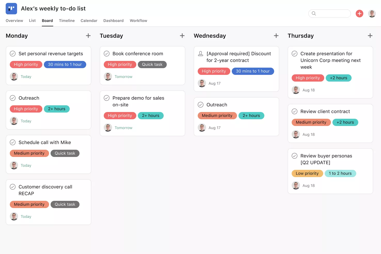asana to do list