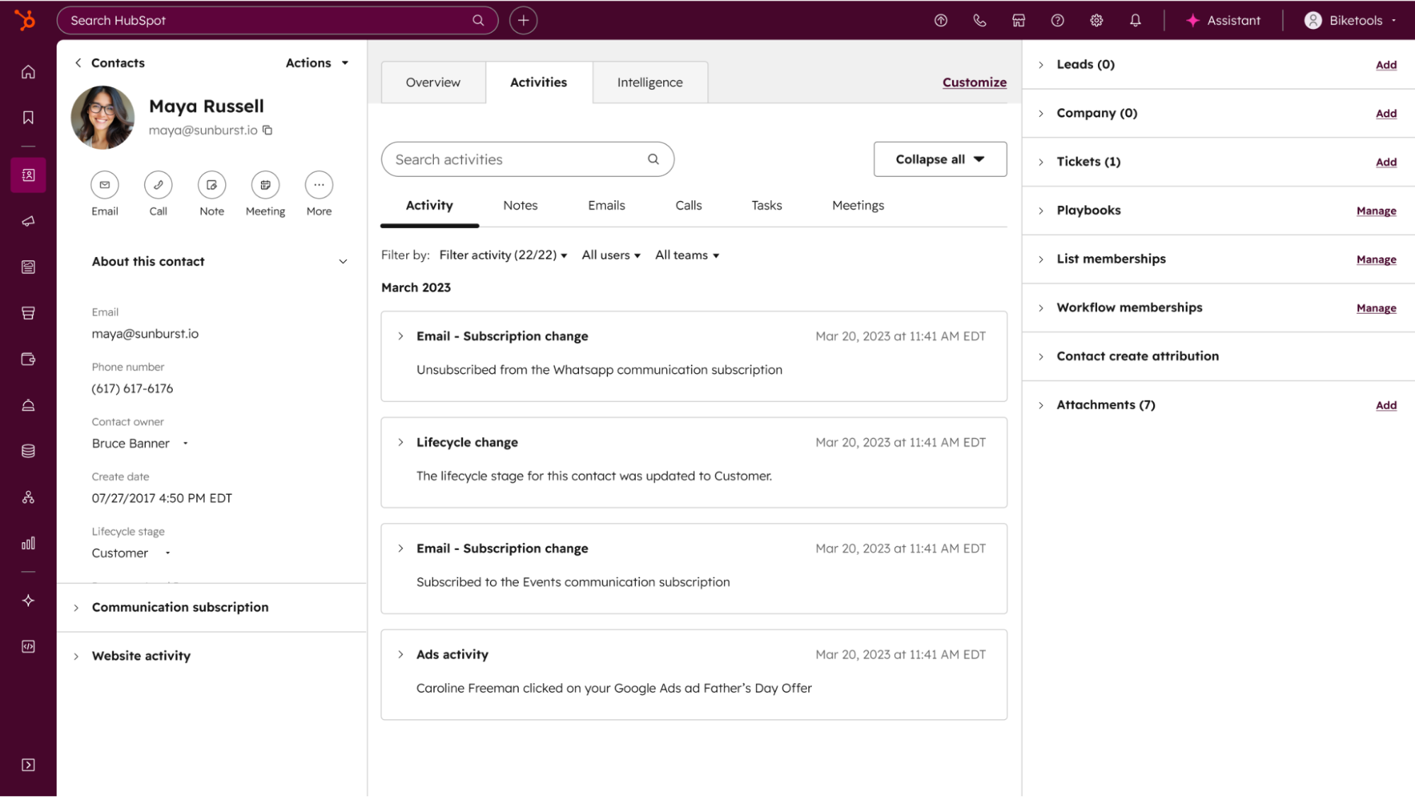 Aperçu HubSpot CRM interface
