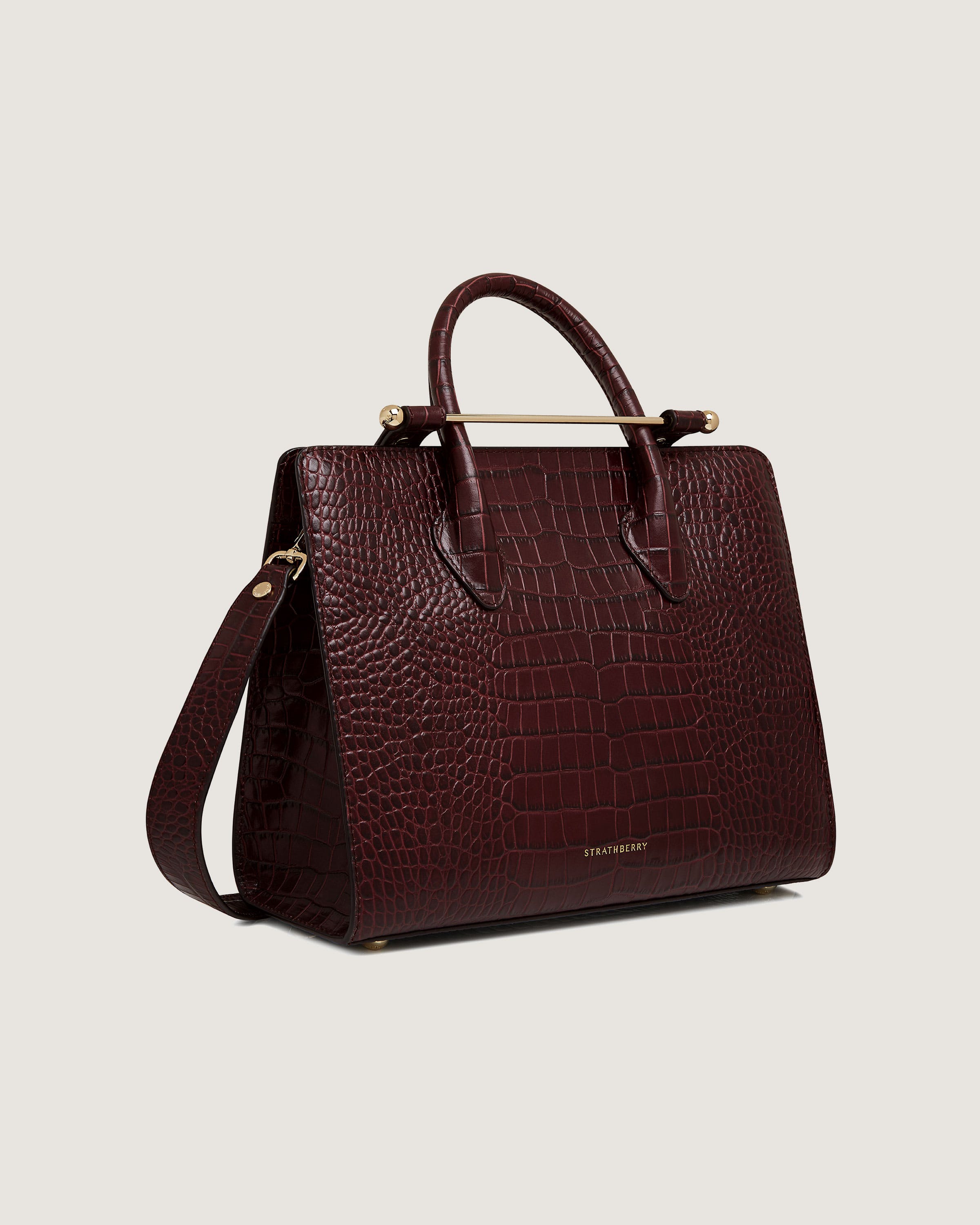 Strathberry - Midi Tote - Top Handle Leather Tote Bag - Burgundy