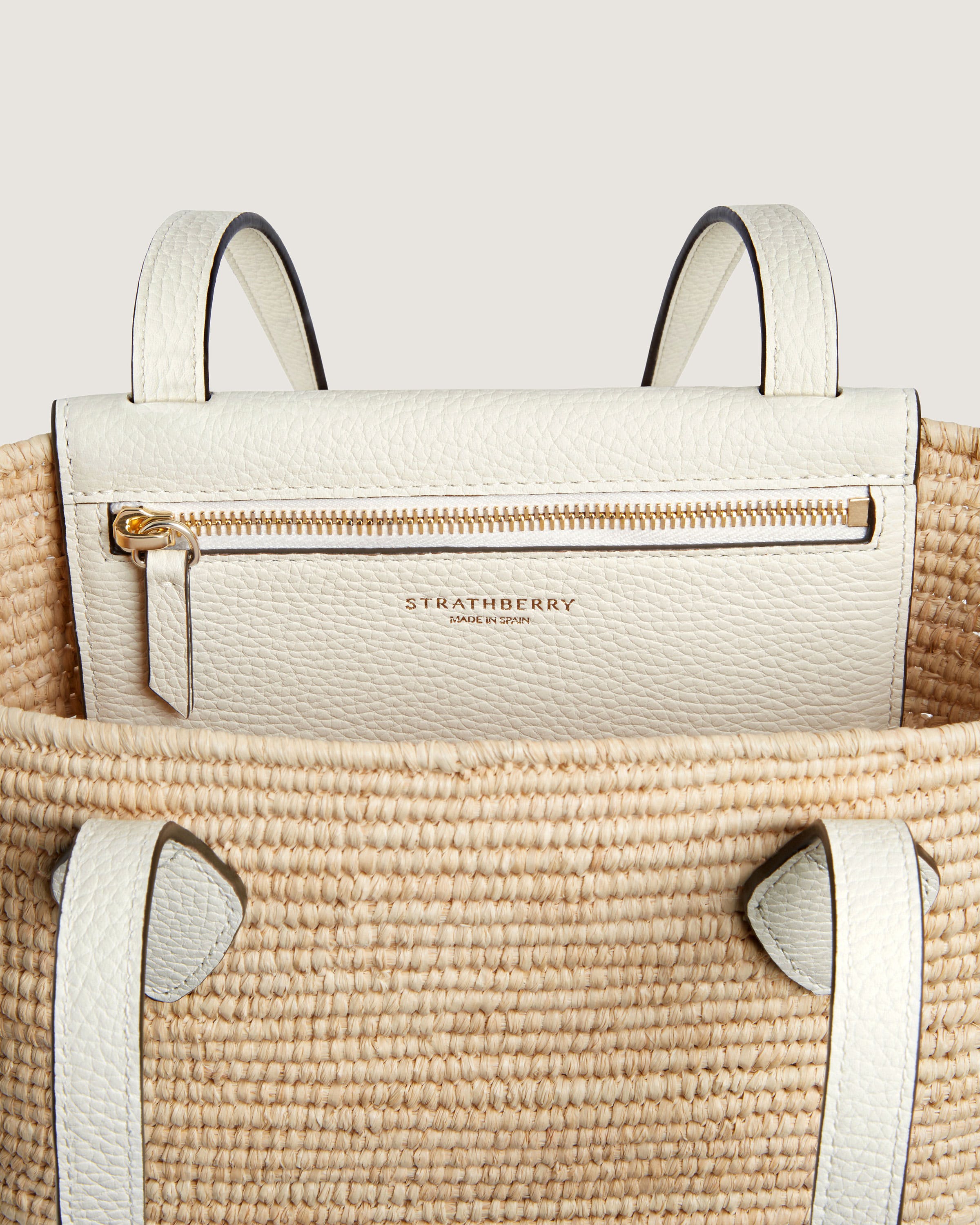 【STRATHBERRY】レザーハンドル付き バスケットバッグ The ストラスベリー Basket (Small) - ナチュラルな色