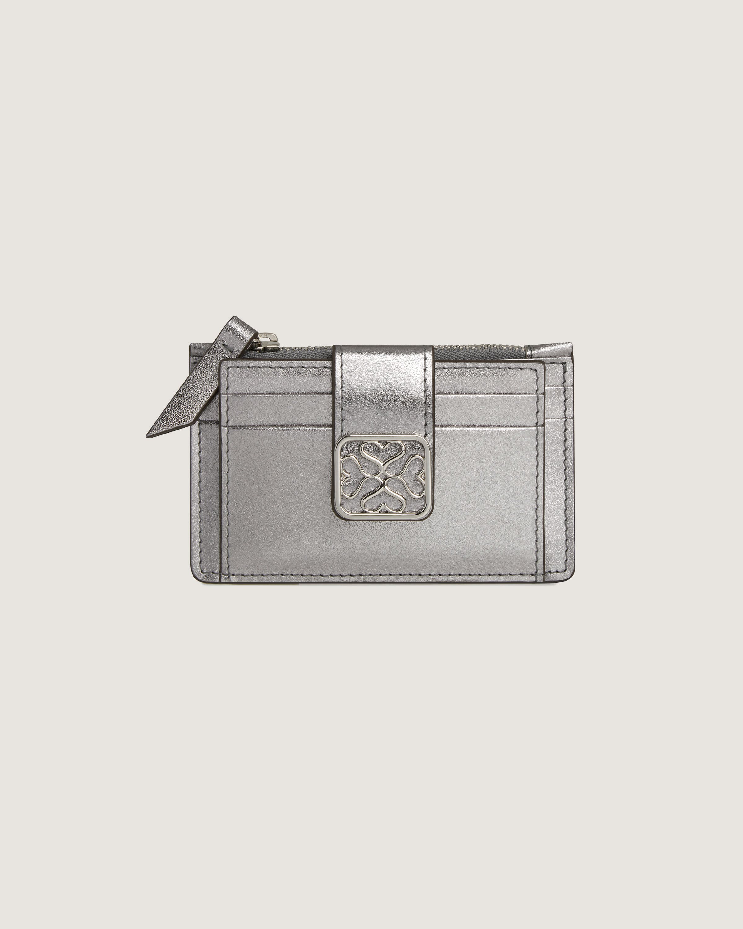 [PAKUA] / ☆ DOUBLE RIBBON CARD WALLET / SILVER Octopus Metal Wallet Inlaid in Hand Painted Metallic Silver