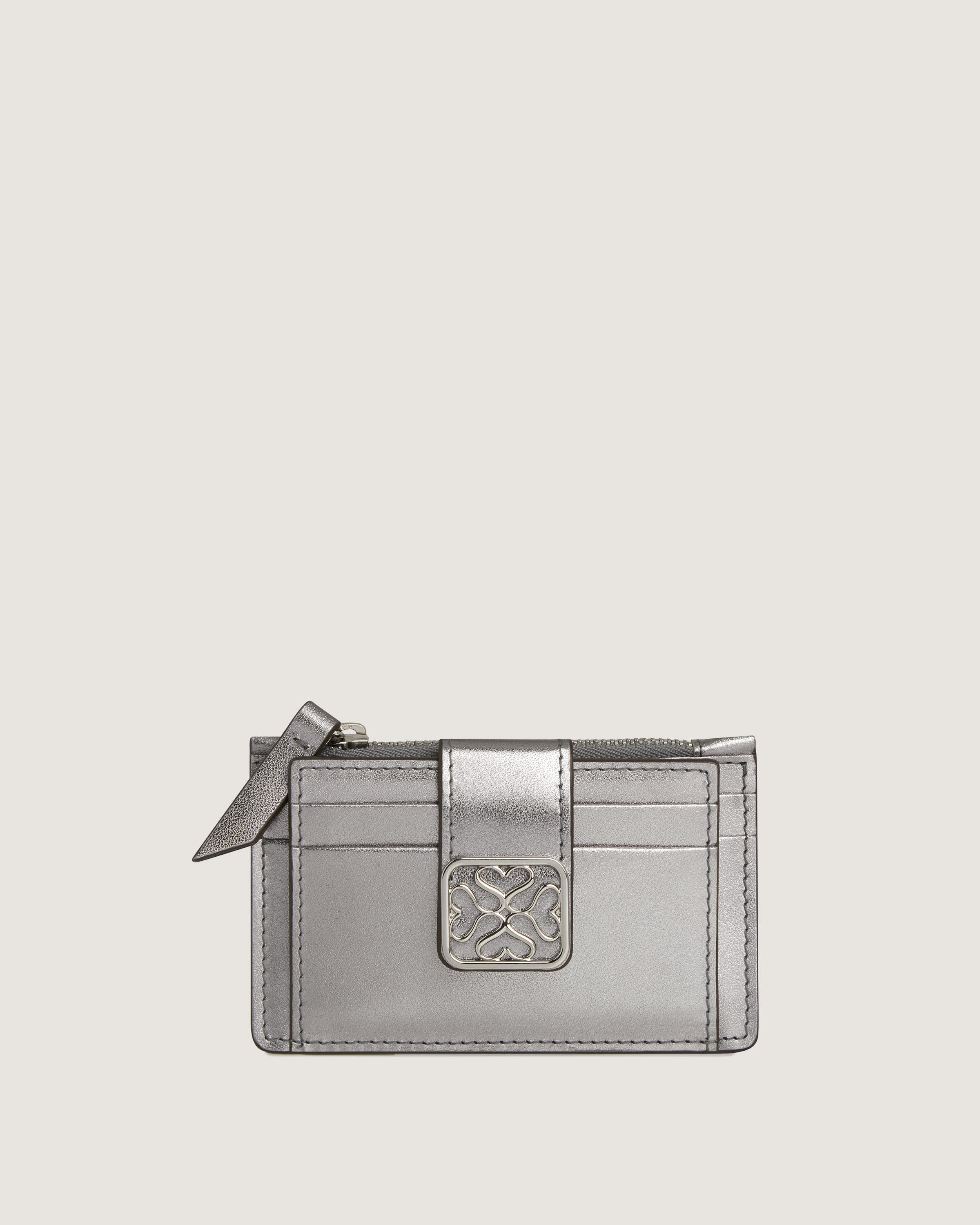 ★lemasque★ Daisy Photo Slot Wallet Bill Card Wallet Silver Silver Carli Metallic Leather Multi-Slot Card Holder