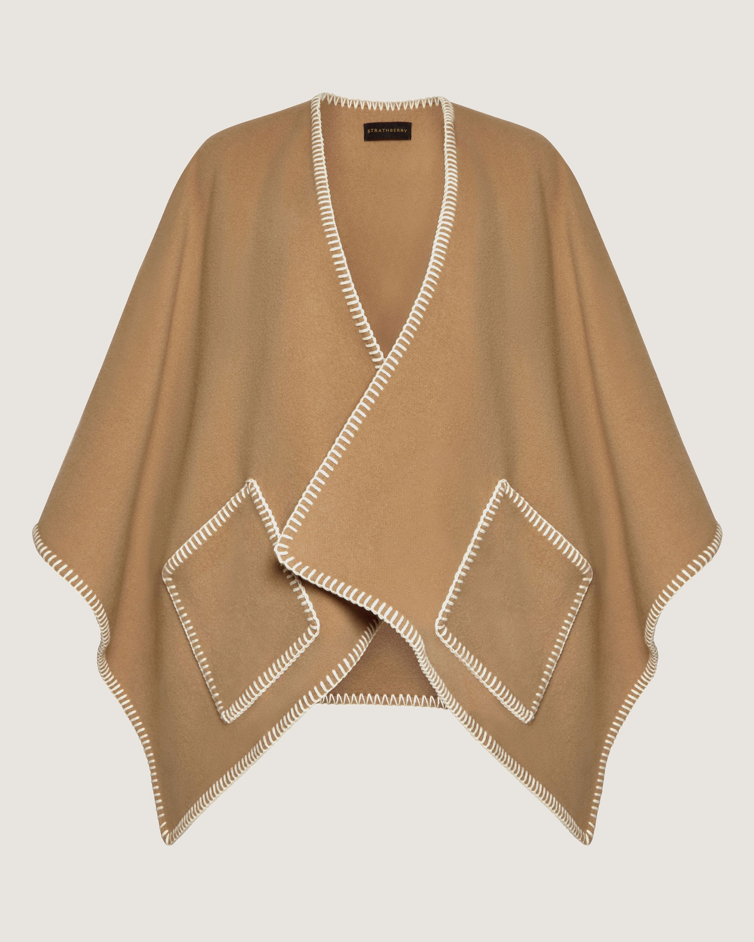 Hella / ヘラ SLAB KNIT COCOON VEST camel Strathberry - Iona Woven Pure Wool Cape - Beige