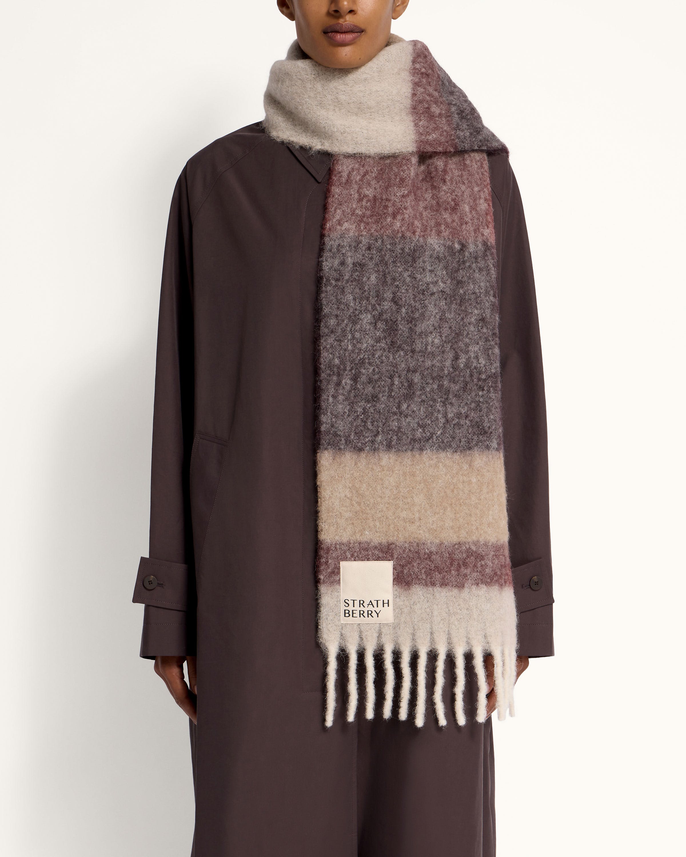 Strathberry - Coll Mohair Blend Stripe Scarf - Pink / Grey
