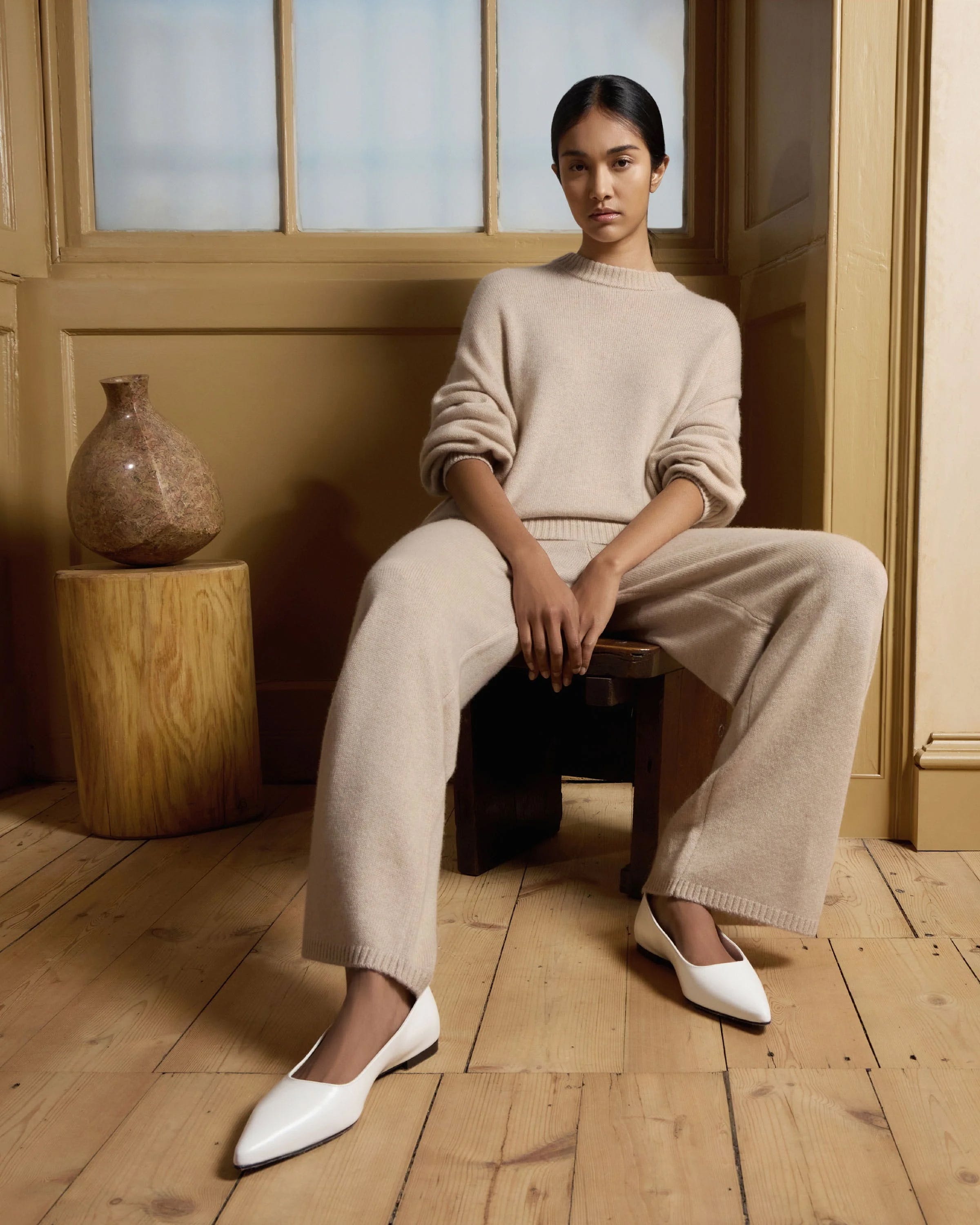 THETOE CHÂTELET KNIT PANTS ivory Organic Cotton Wide Leg Pants | Haven Well Within