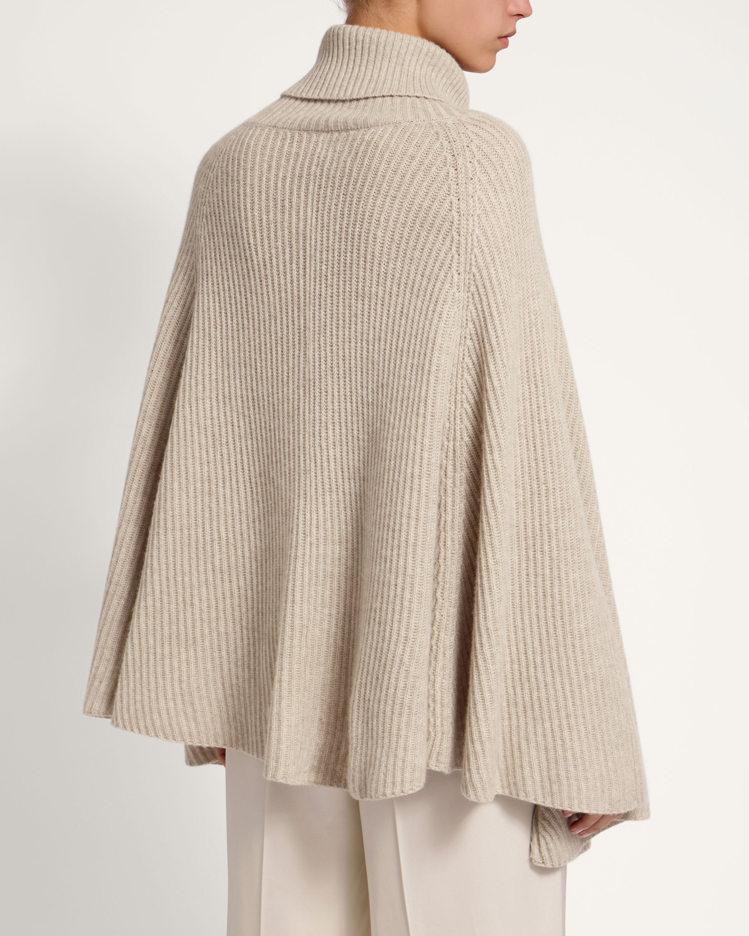 Strathberry - Cashmere Wool Ribbed Poncho - Natural