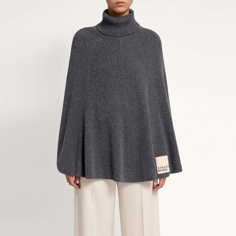ポンチョ・ケープ Giovi Wool and cashmere cape Strathberry - Cashmere Wool Ribbed Poncho - Grey