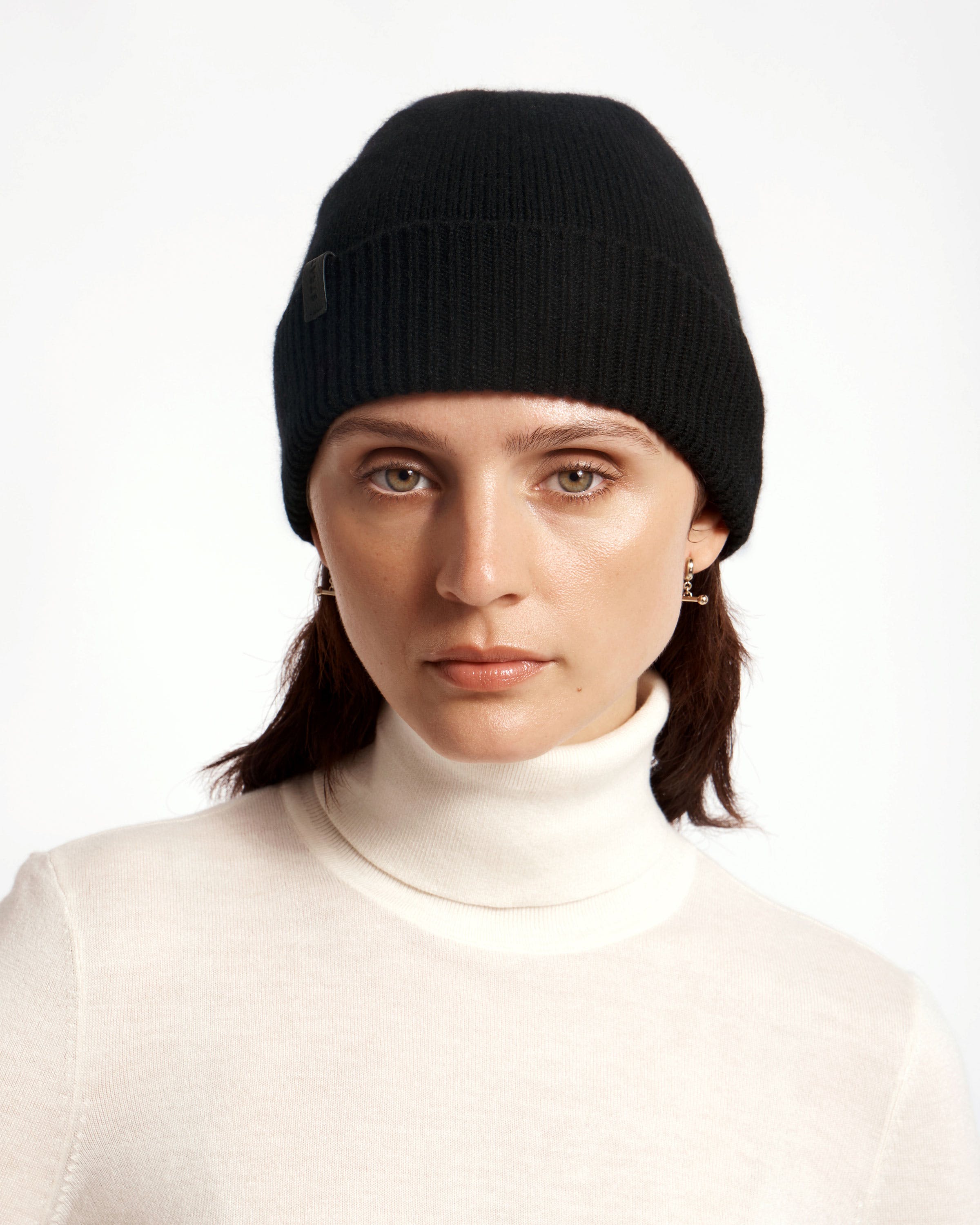 BCBG MaxAzria Black Wool Eye See You Embellished Ribbed Cable Knit Beanie Hat Googly Third Eye Beanie – A24 Shop main image 3