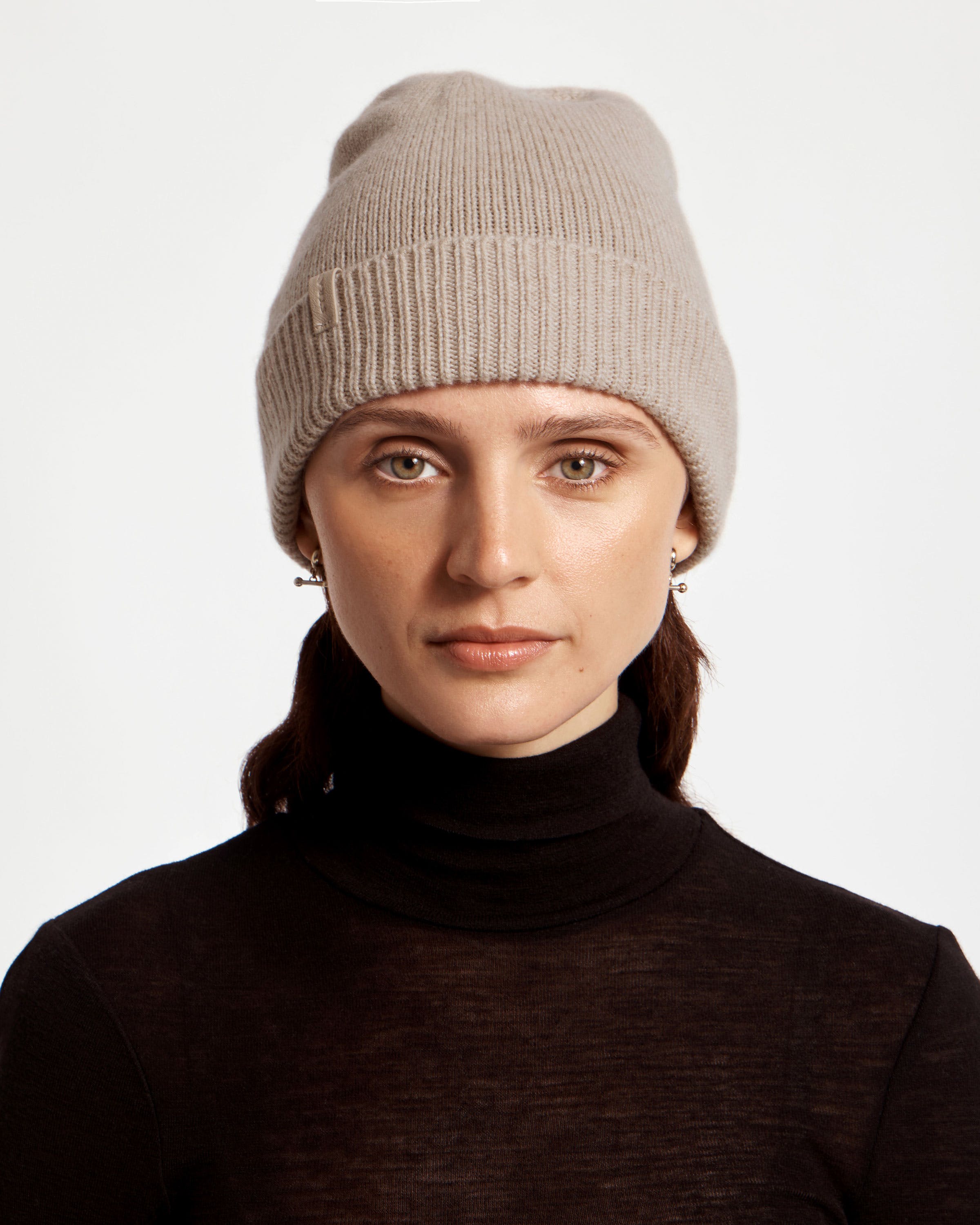INTERMIX Camel Tan Ribbed Cashmere Beanie Wool-Cashmere Beanie in Dark Acorn | Veronica Beard main image 4