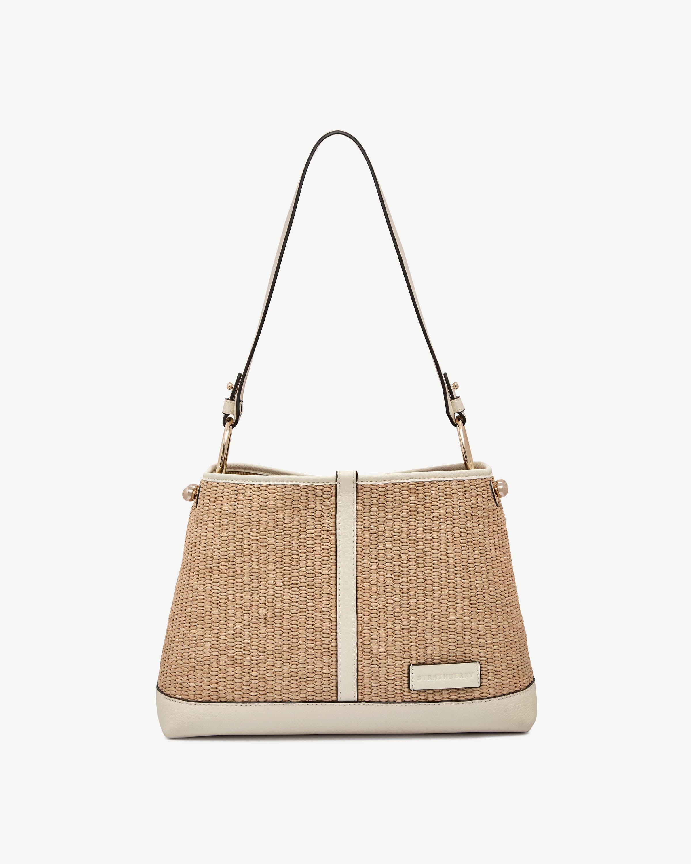 (*)様 STRATHBERRY バケットバッグ ホワイト×ブラウン Lana Hobo - Vanilla/Natural Raffia | Strathberry