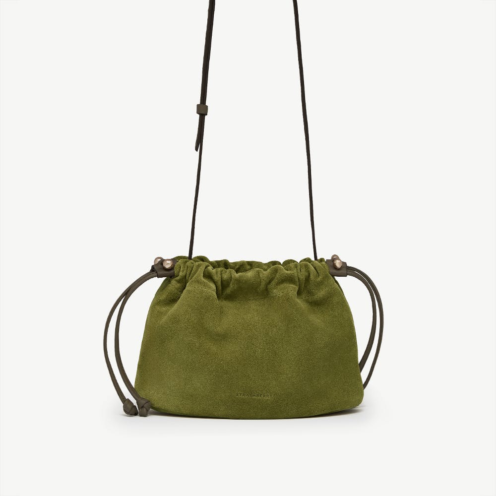Charlotte Drawstring - Lime Suede/Khaki | Strathberry