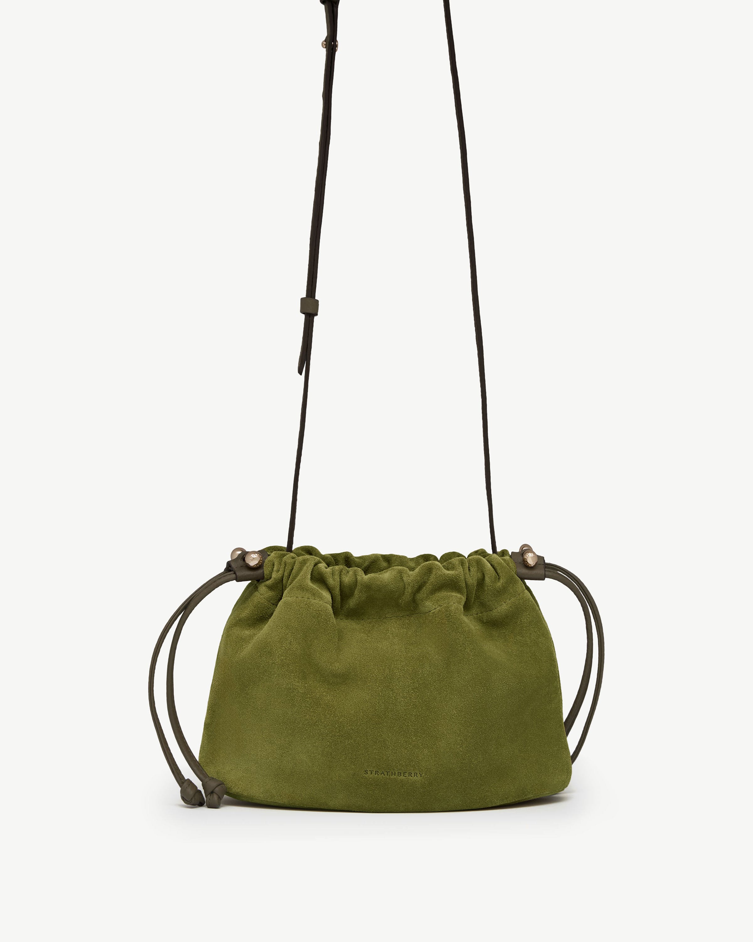 Charlotte Drawstring - Lime Suede/Khaki | Strathberry