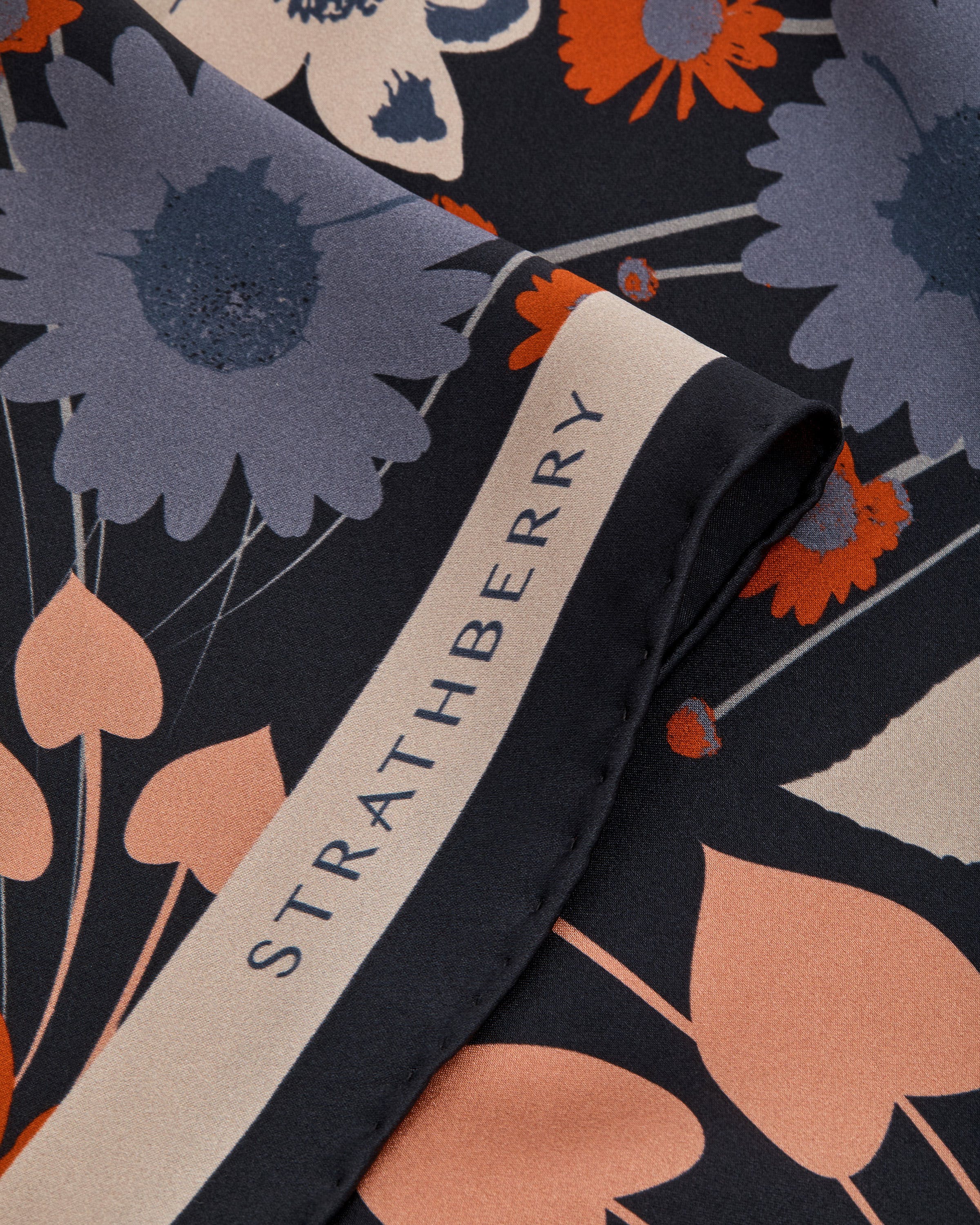 Silk Diamond Scarf - Navy/Red Block Floral | Strathberry