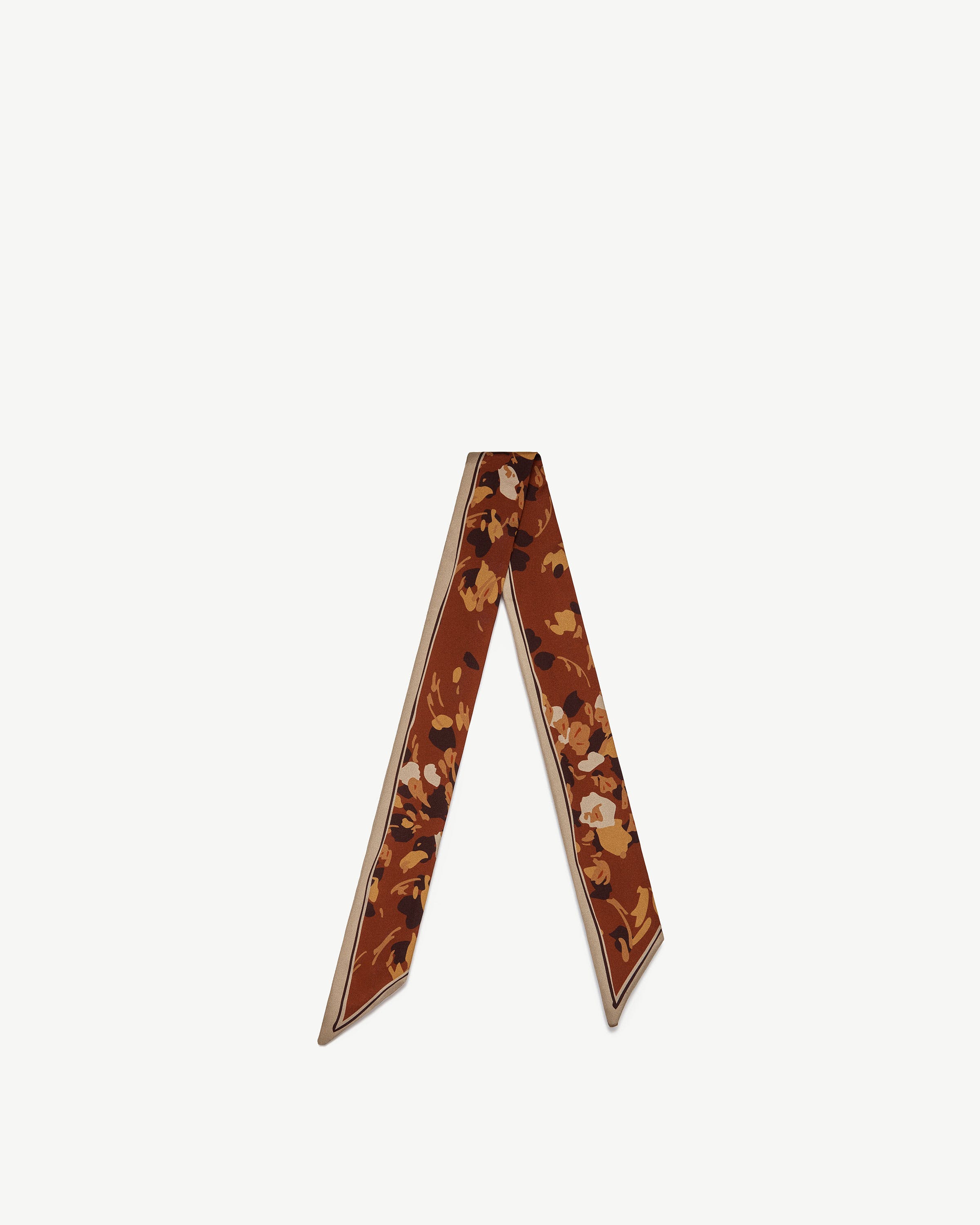 Silk Skinny Scarf - Sand/Oxblood Pop Flowers | Strathberry