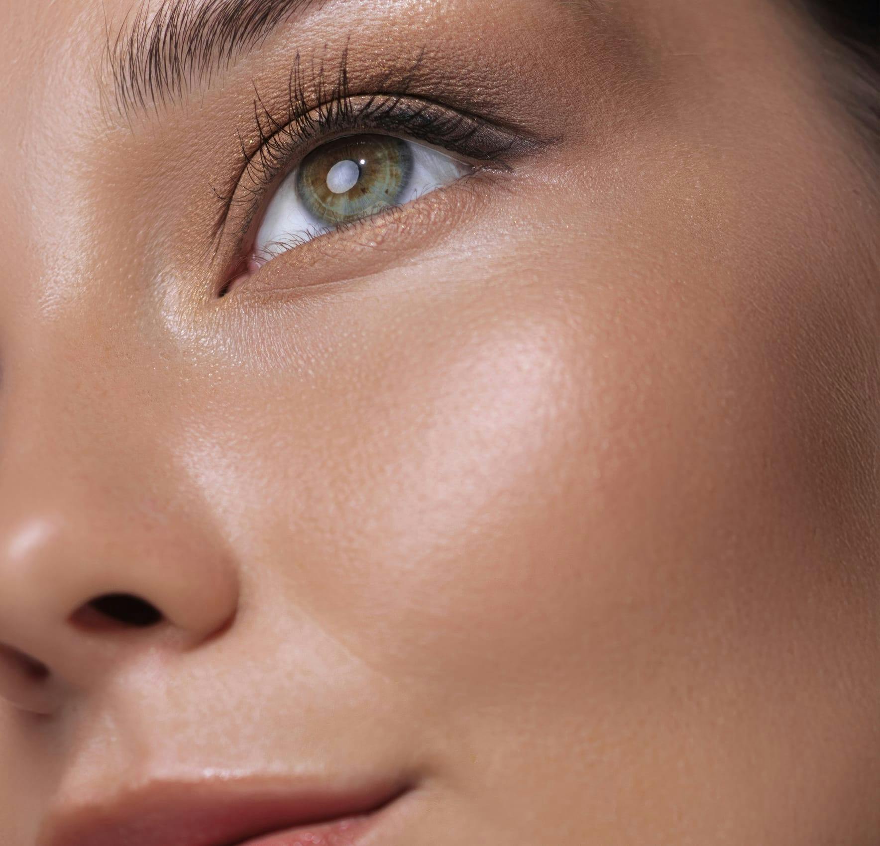 Close-up of a woman’s eye after eyelid surgery