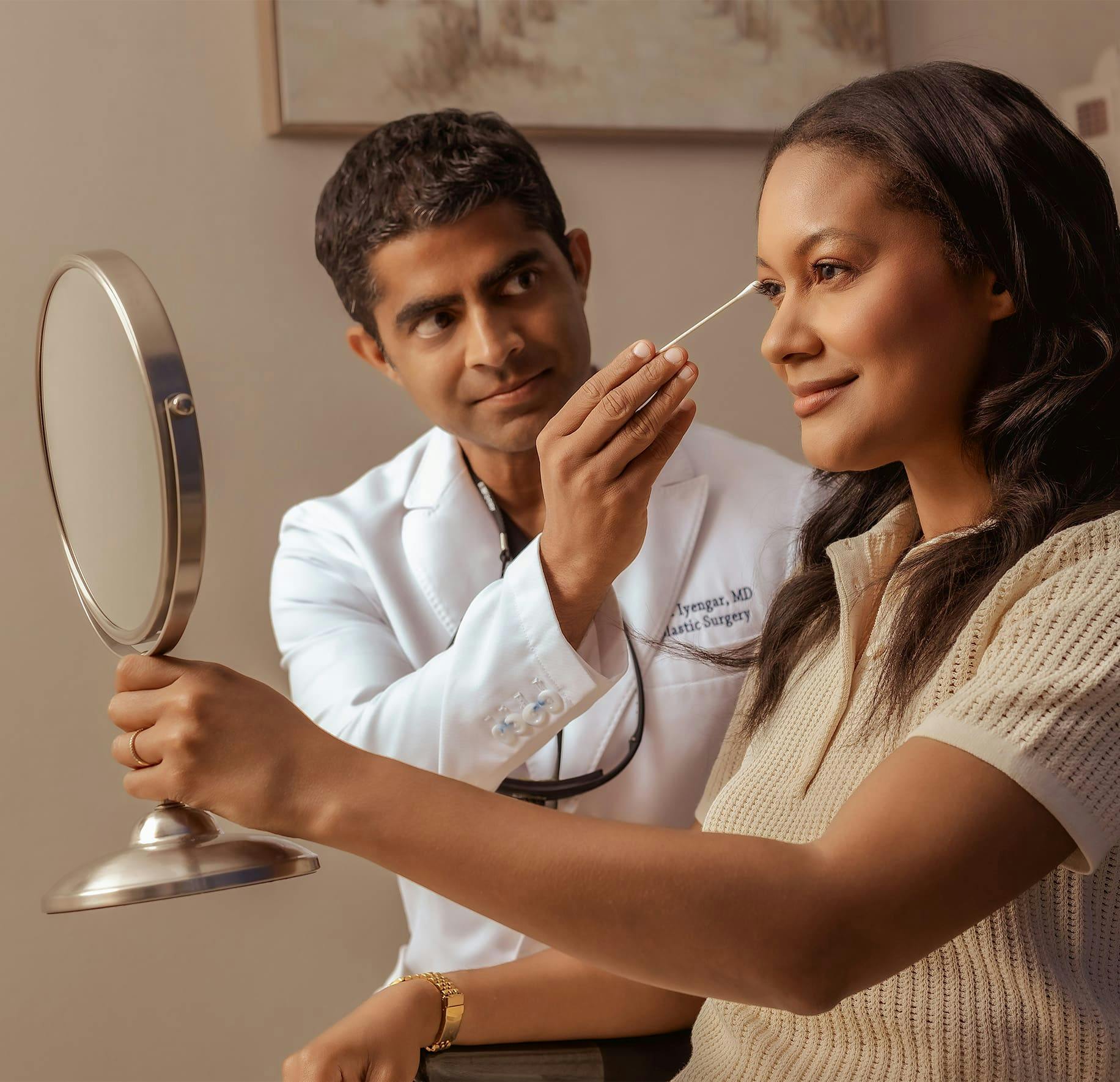 Dr. Iyengar examining patient's eye