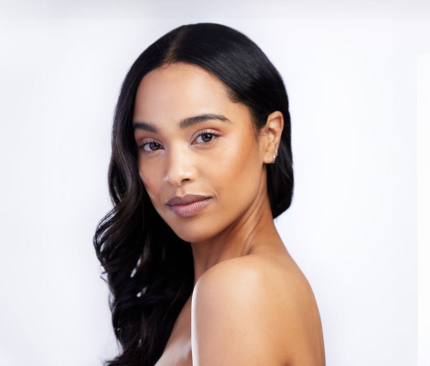 woman with long curly dark hair