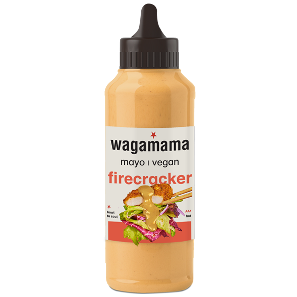 a squeezy bottle of wagamama firecracker mayo with a black nozzle lid