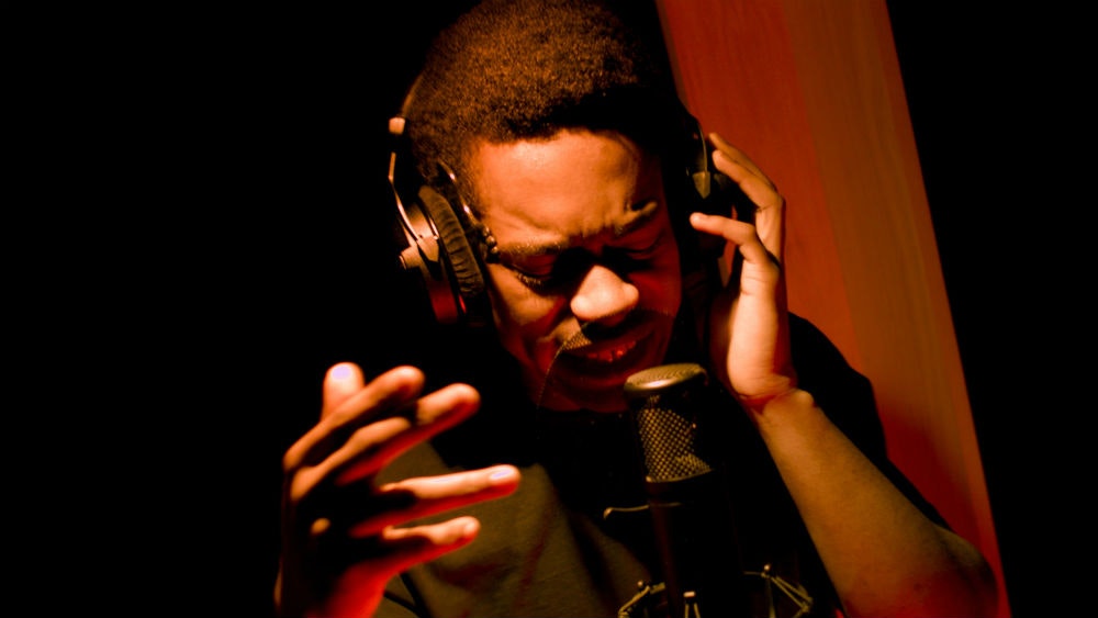 Birmingham music studio - rapper in vocal booth