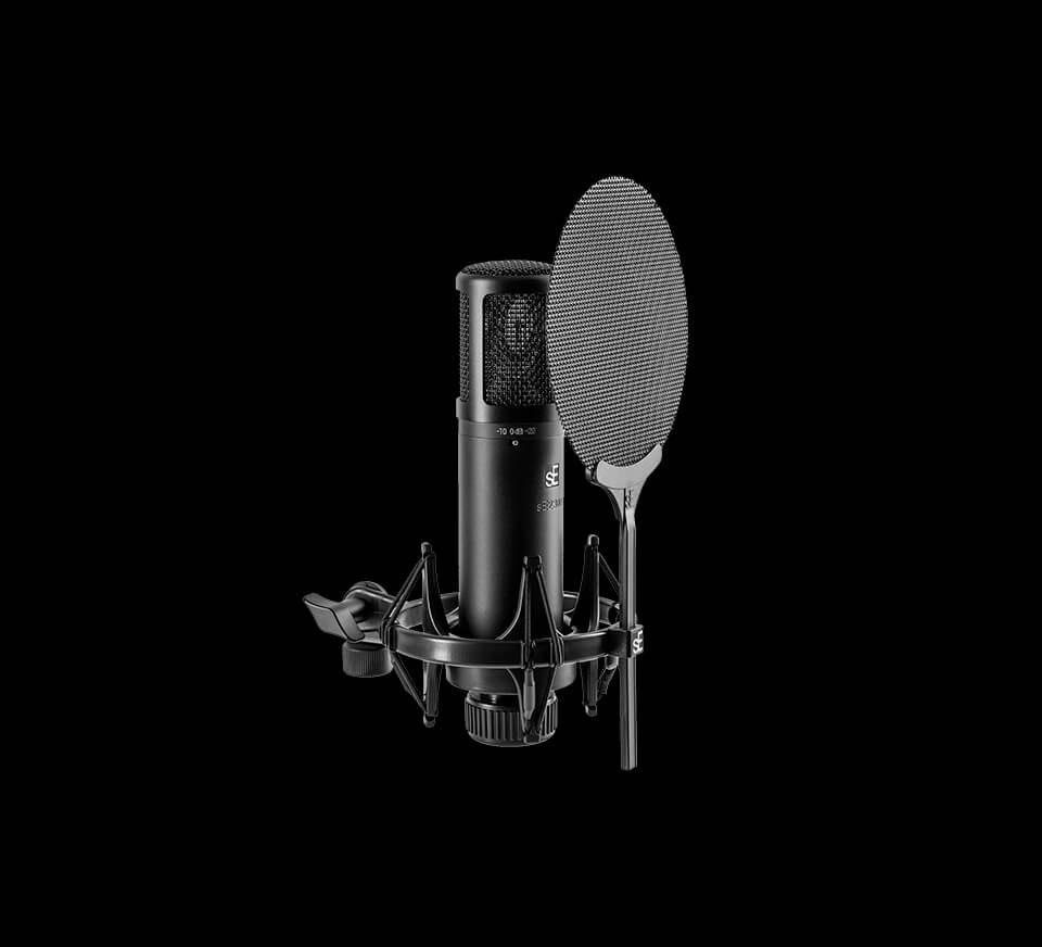 An isolated shot of a condenser microphone found inside Pirate recording studios and writing studios. Book a residential writing retreat now.