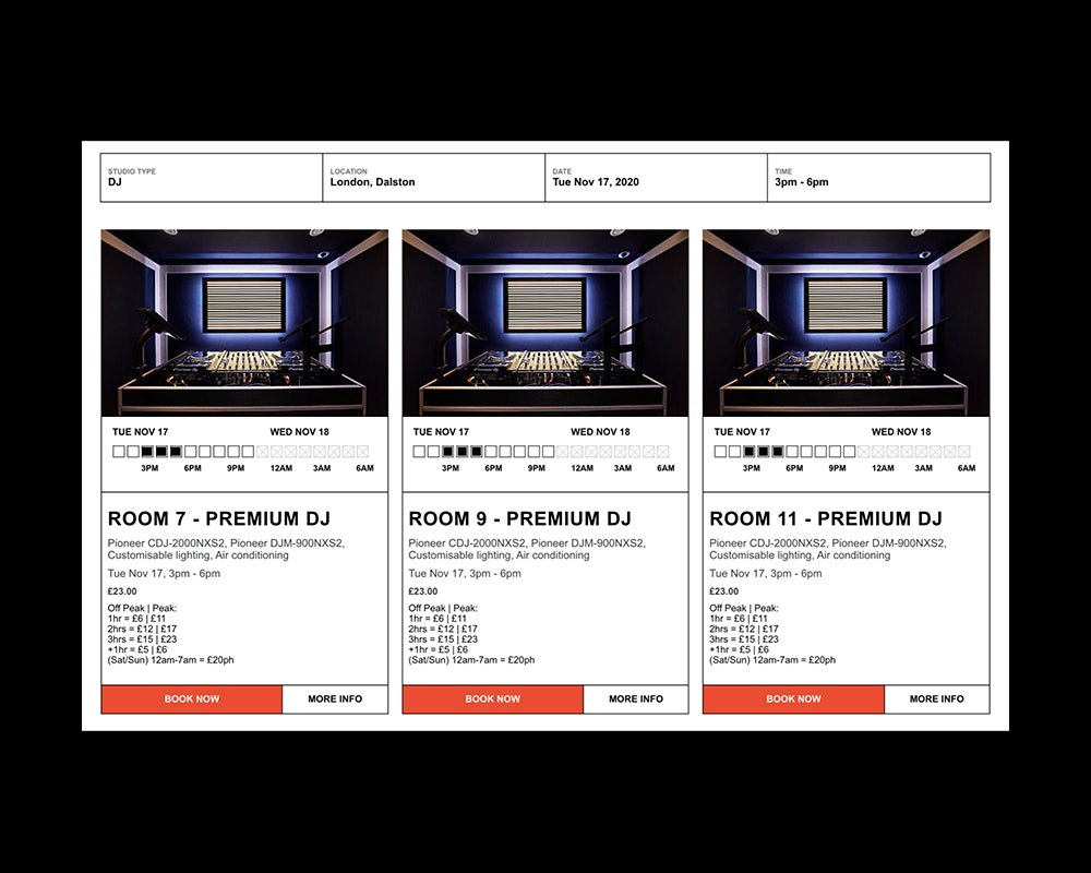 Displaying the process of booking a writing studio, DJ studio, voice over studio, or rehearsal studio for a residential writing retreat