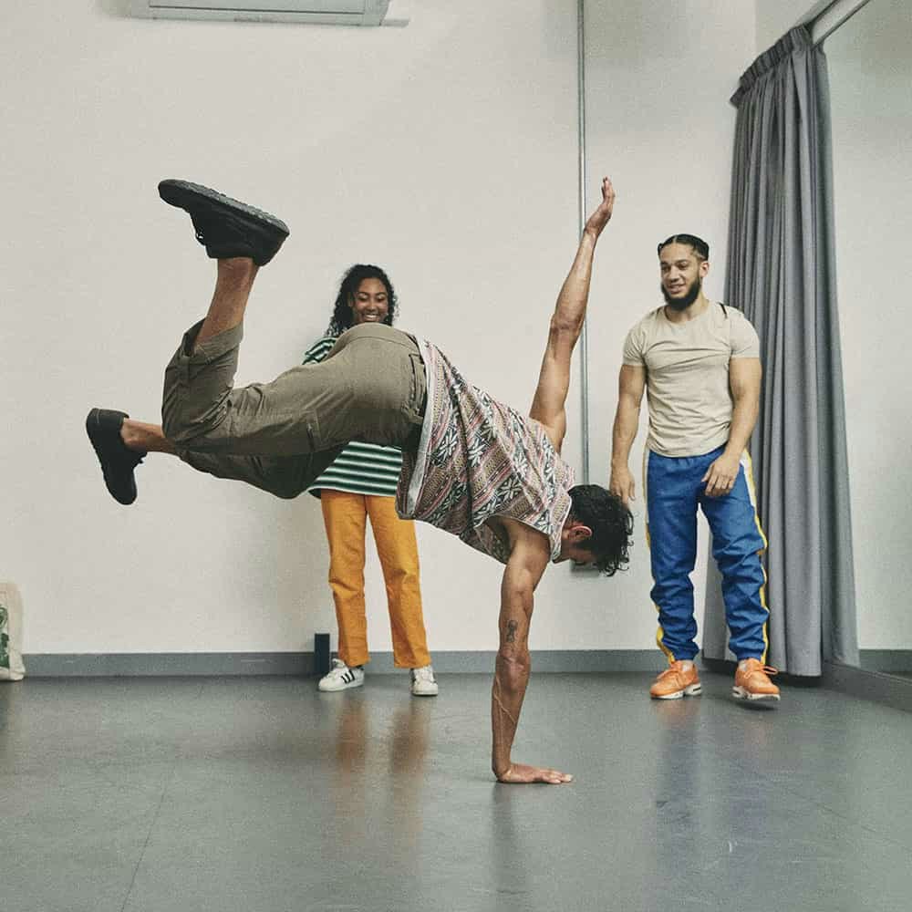 Performers dancing for exercise inside a Pirate dance studio