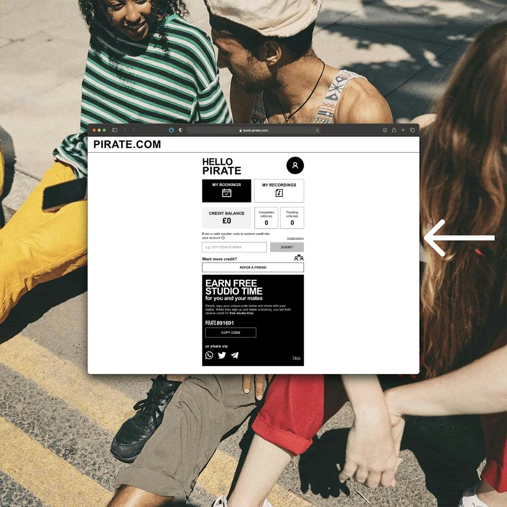 Screenshot of the Pirate My Account page, showing the Refer a Friend section
