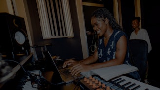 Musician using the production studios at Pirate