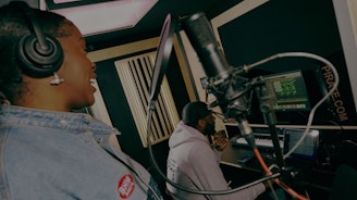 2 musicians using the studios at Pirate