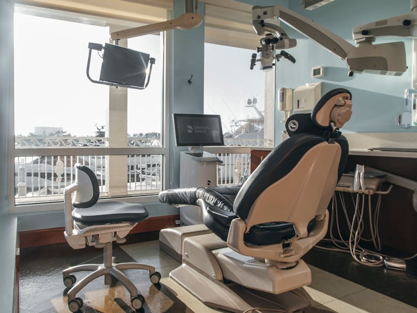 examination chair facing the window