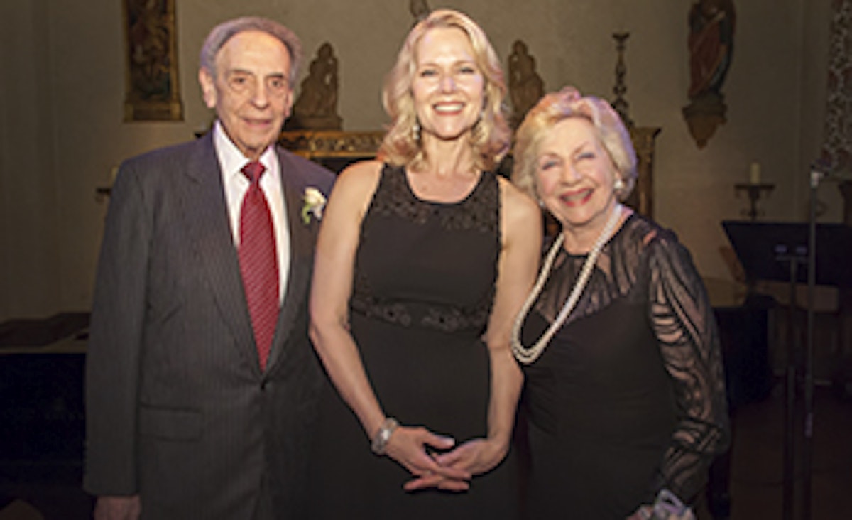 Adela and Lawrence Elow pose with 2014 Cabaret in the Music Room star Rebecca Luker
