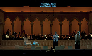 Jennifer Larmore, mezzo-soprano, and Jennifer Check, soprano,  in Dialogues des CarmÈlites by Francis Poulenc, in the Venetian Theater at Caramoor in Katonah New York on July 23, 2015.  (photo by Gabe Palacio)