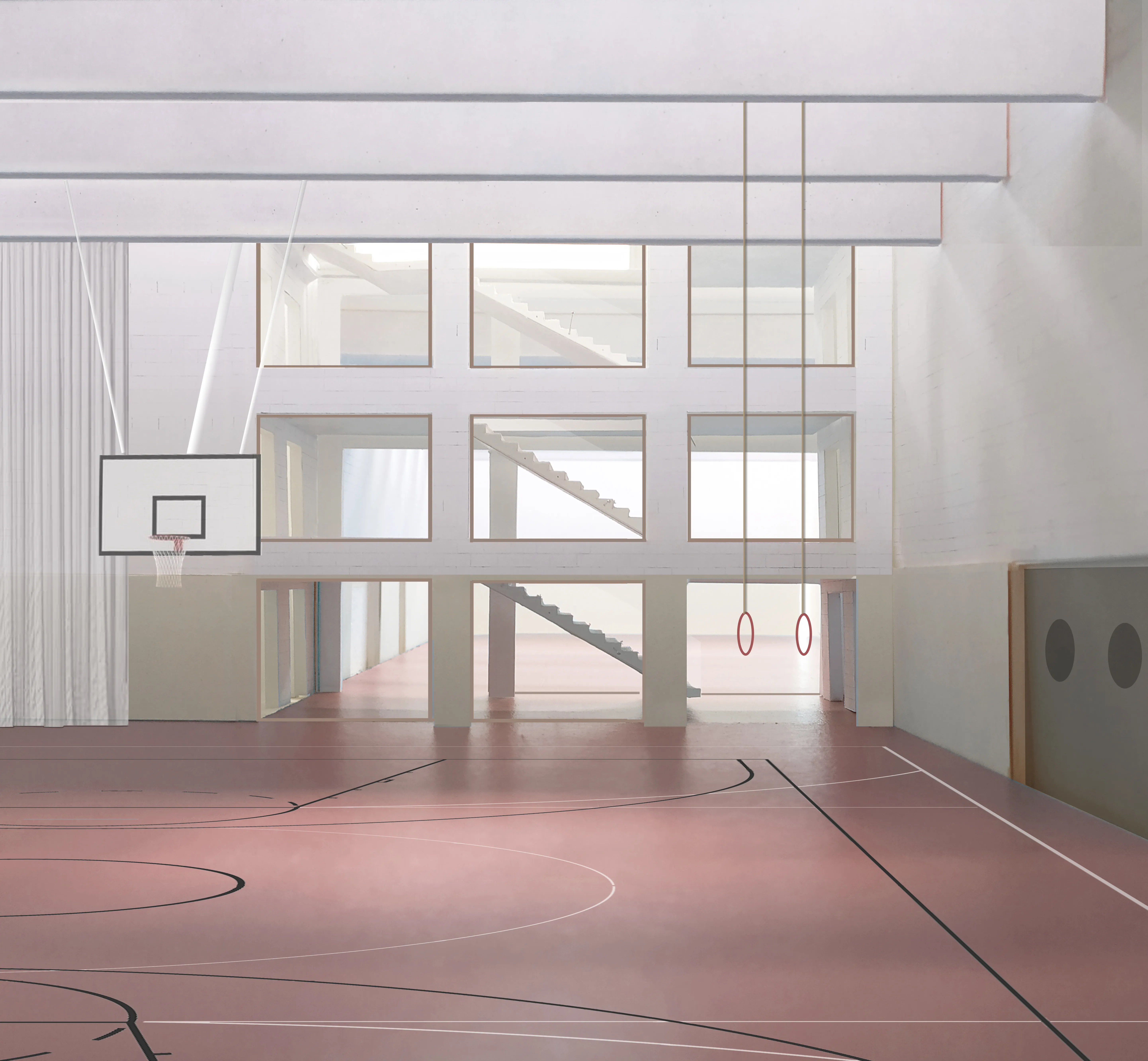 Vue en maquette des salles de gymnastique