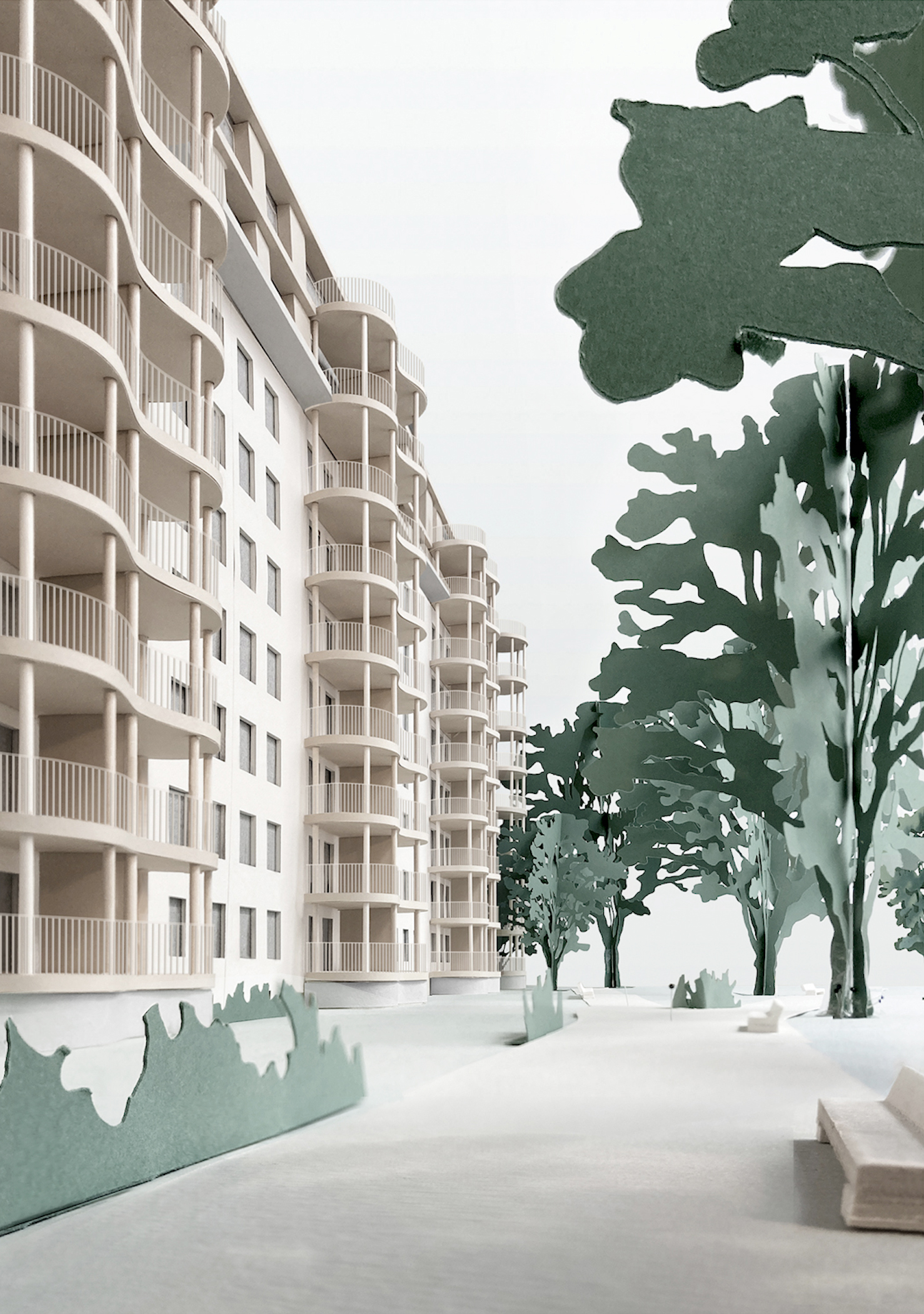 Vue en maquette des balcons et de la surélévation des logements