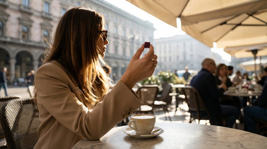 Woman having a snack at a french cafe