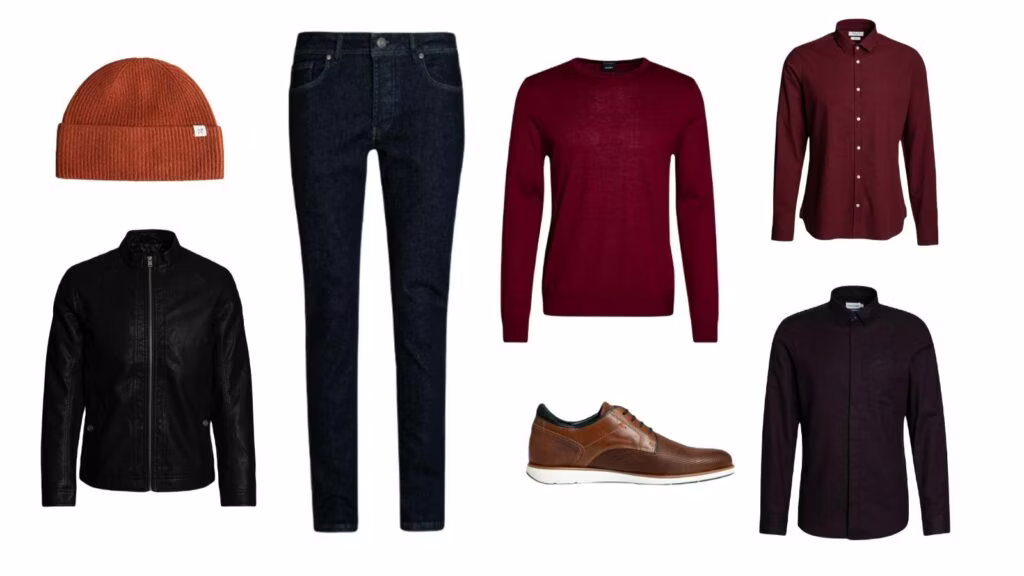 CasualJeansLeatherOutfit-1024x576.jpg clothing, coat, jacket, long sleeve, sleeve, pants, knitwear, sweater