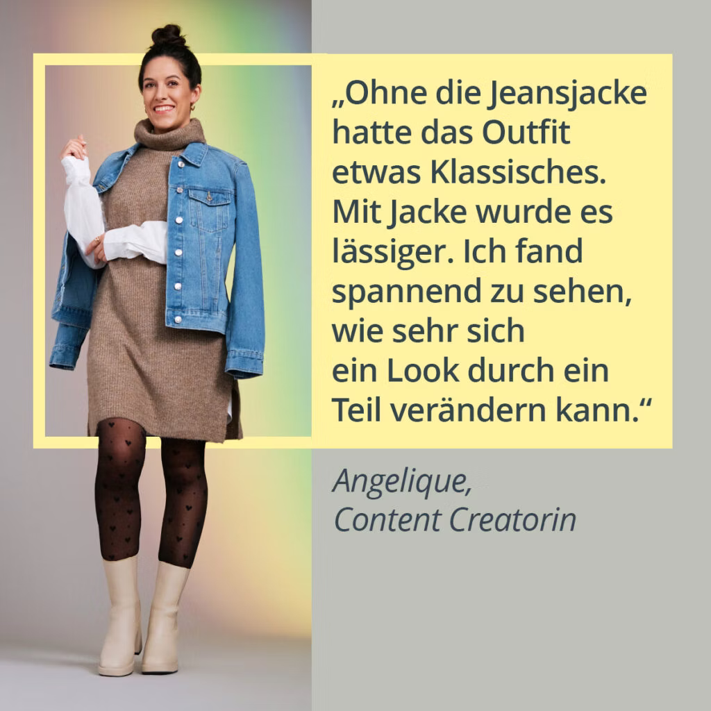 Eleganter Look mit Denim und Strickpullunder