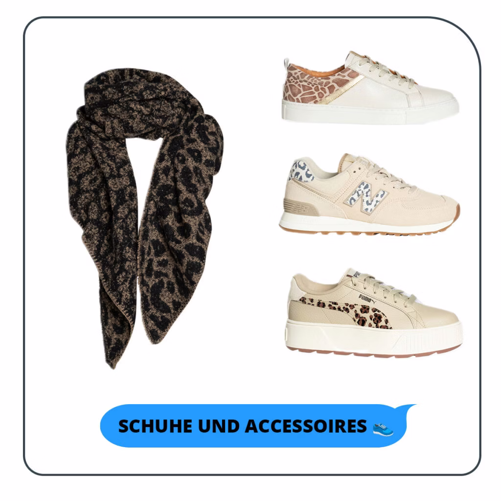 Schuhe und Accessoires mit Leo-Muster